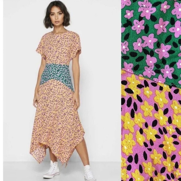 TOPSHOP Floral Print Dress with Handkerchief Hem NWT Size 10 - Picture 16 of 16